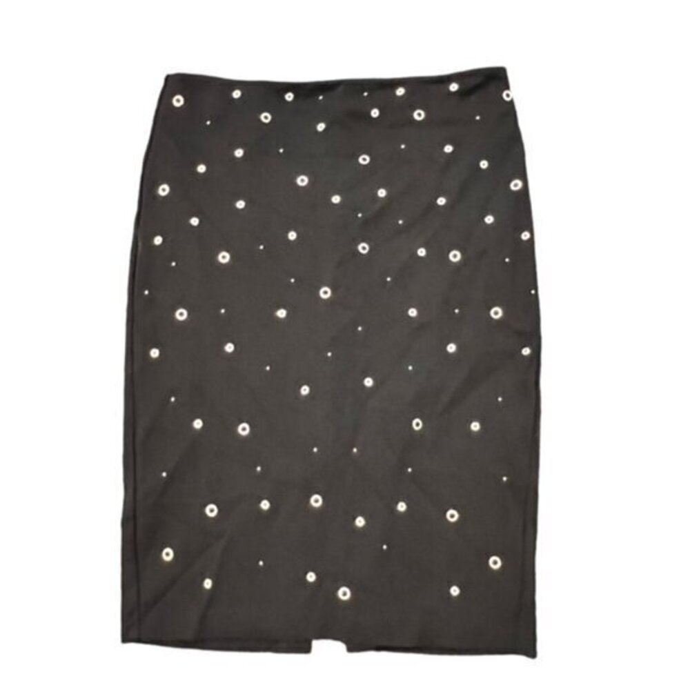 Carmen Marc Valvo Black Stretchy Grommet Embellished Pencil Skirt Womens Size 8